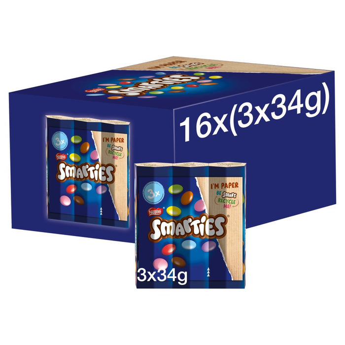 Smarties Milk Chocolate Tube Multipack 3 Pack (3 x 34g) (Box of 16)