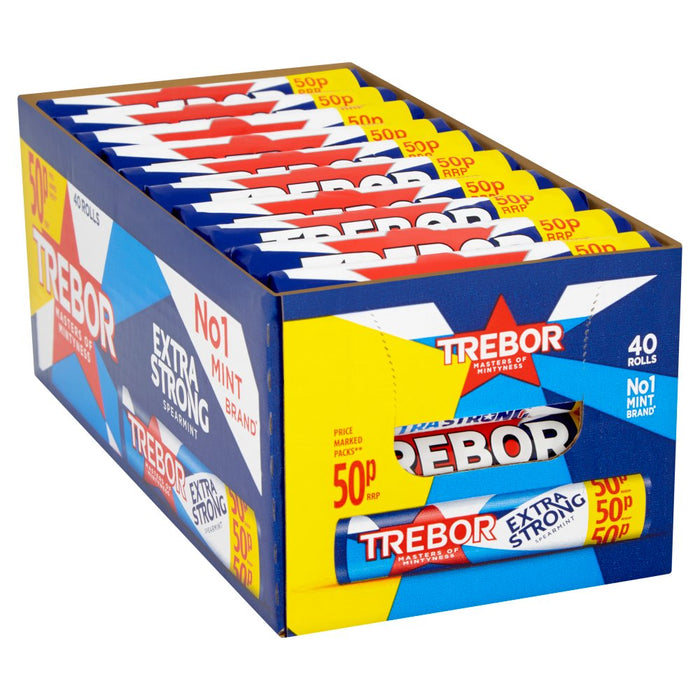 Trebor Extra Strong Spearmint Mints Roll 41.3g (Box of 40)