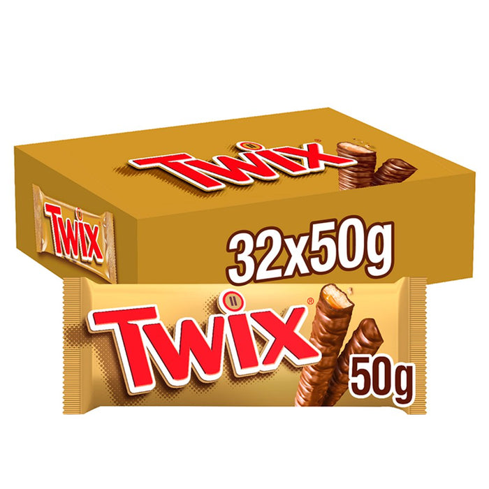 Twix Chocolate Biscuit Twin Bars, 50g (Box of 32)