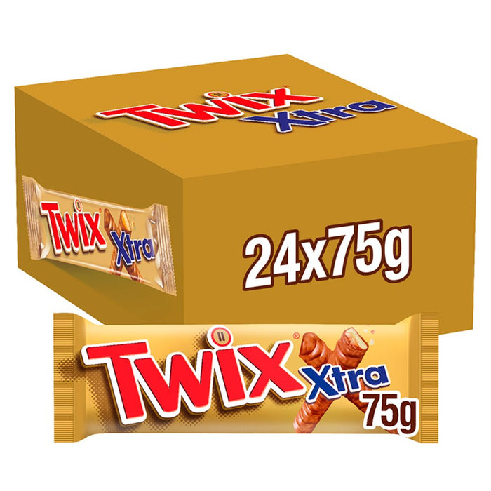 Twix Xtra Chocolate Biscuit Twin Bars, 75g (Box of 24)