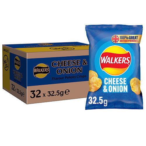 Walkers Cheese & Onion Crisps, 32.5g (Box of 32)