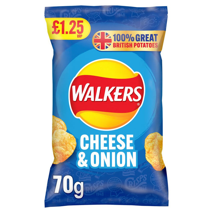 Walkers Cheese & Onion Crisps PMP 70g (Box of 18)