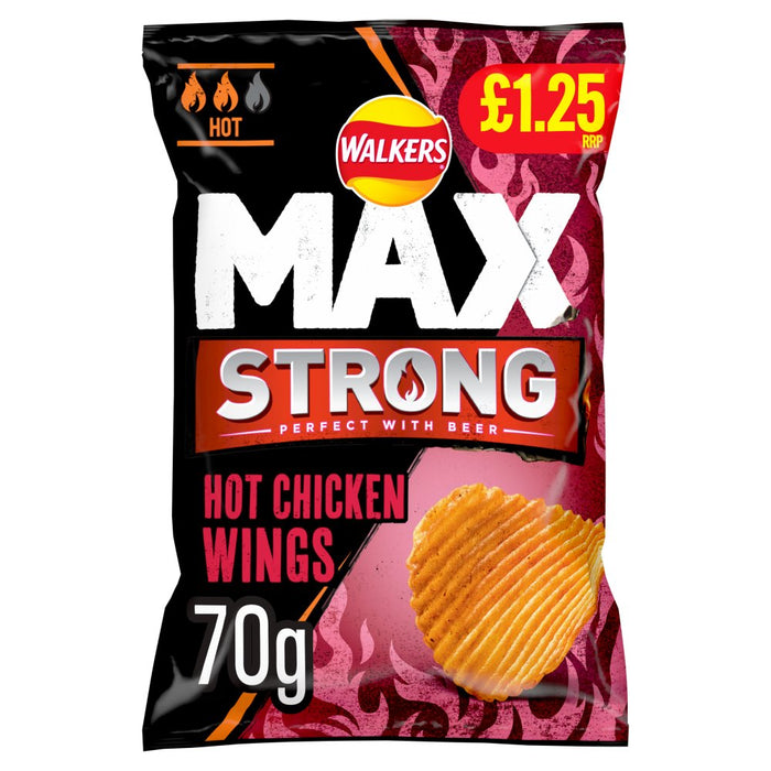 Walkers Max Strong Hot Chicken Wings Crisps 70g (Box of 15)