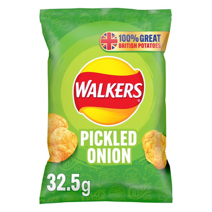 Walkers Pickled Onion Crisps 32.5g (Box of 32)
