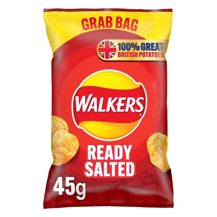 Walkers Ready Salted Grab Bag Crisps, 45g (Box of 32)