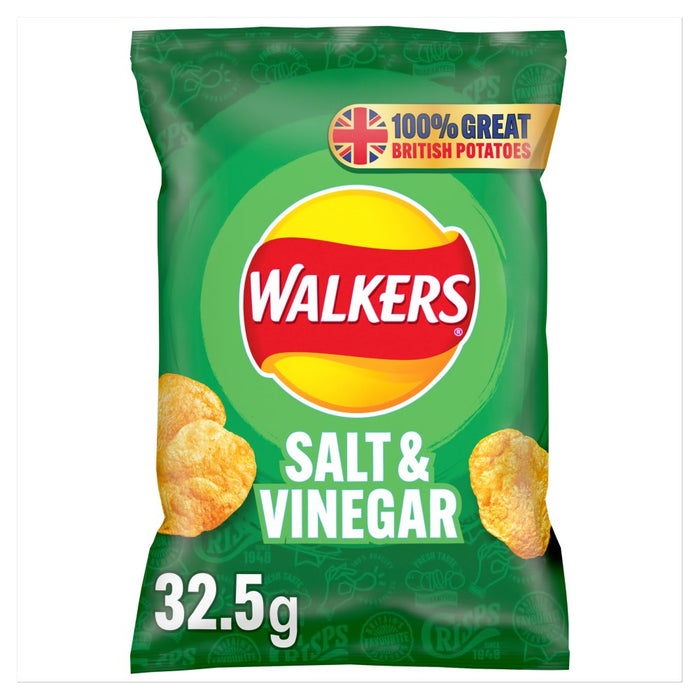 Walkers Salt & Vinegar Crisps, 32.5g (Box of 32)