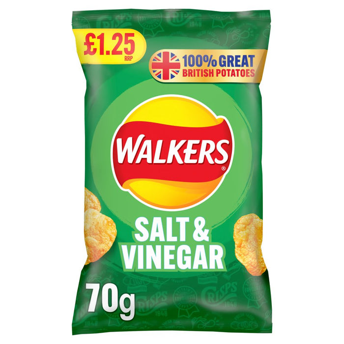 Walkers Salt & Vinegar Crisps, 70g (Box of 15)