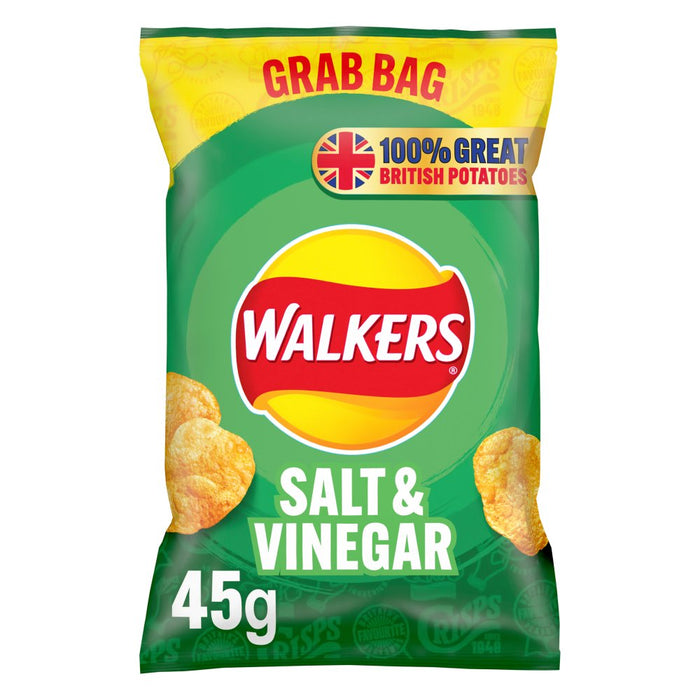 Walkers Salt & Vinegar Grab Bag Crisps 45g (Box of 32)