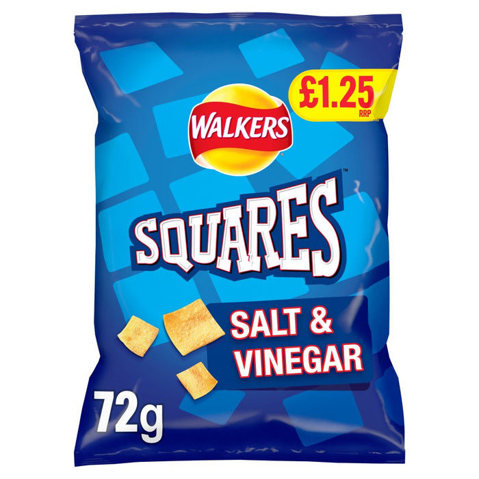 Walkers Squares Salt & Vinegar Snacks, 72g (Box of 18)