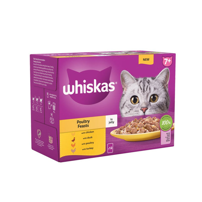 Whiskas 7+ Poultry Feasts Senior Wet Cat Food Pouches in Jelly 12x85g (Case of 4)