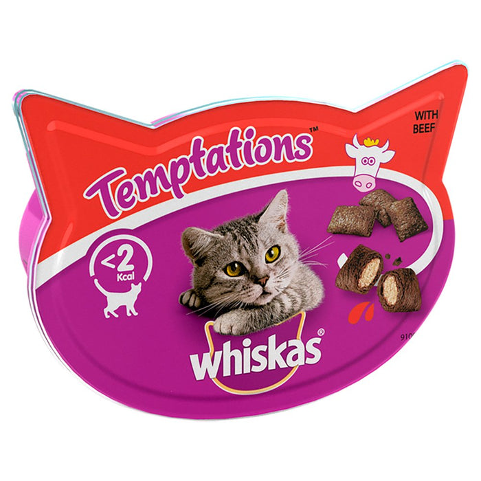 Whiskas Temptations Adult 1+ Cat Treats with Beef 60g (Case of 8)